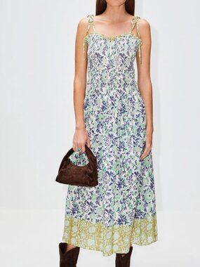 Alix of Bohemia Luna Jardin Midi Dress | Hand Block Print | Size Small